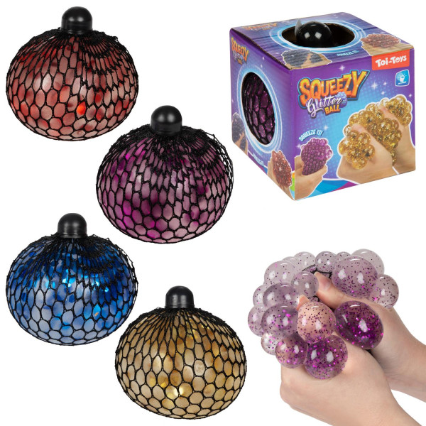 Fun Glitterknijpbal in net 10cm