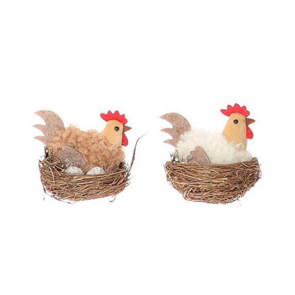 Deco kip in nest 7,5x5xh6cm