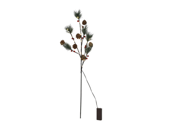 Kunsttak red berry, pineleaf 20LED 75cm