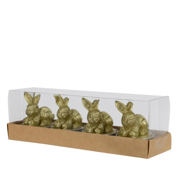Theelicht konijn set a 4 H6cm goud