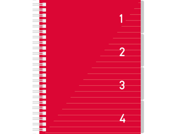 4 in 1 Schrijfblok A5, gelinieerd Rood
