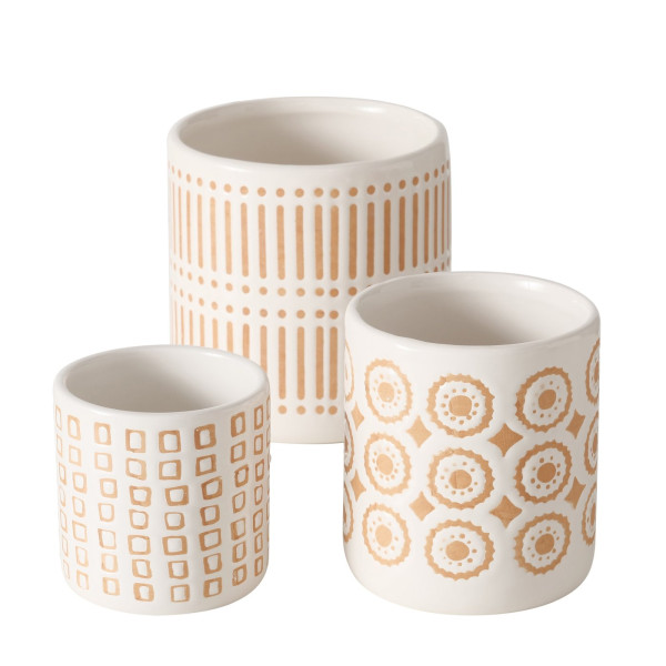 Bloempot set 3-dlg aardewerk met print