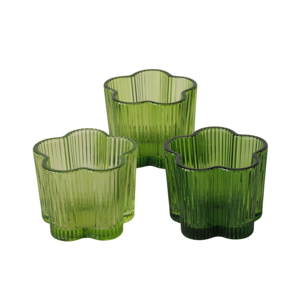 Waxinelichthouder groen glas Ø7,8xH6cm