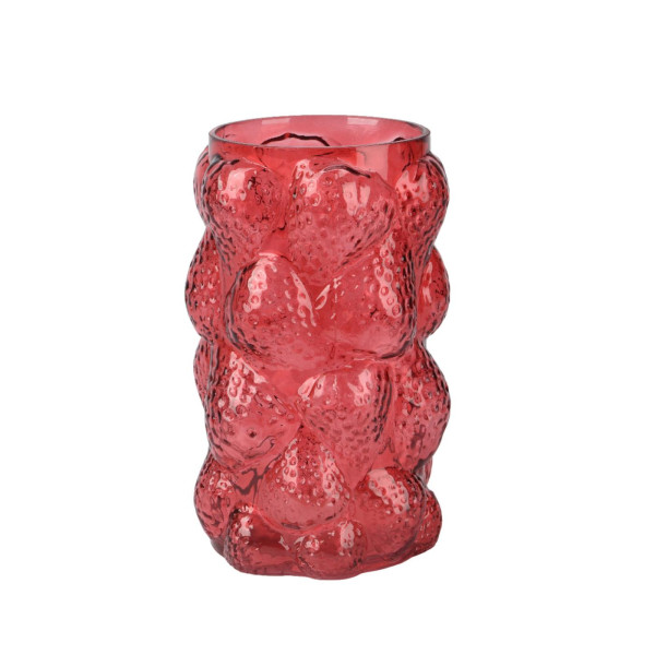 Vaas glas H23cm rood aardbei
