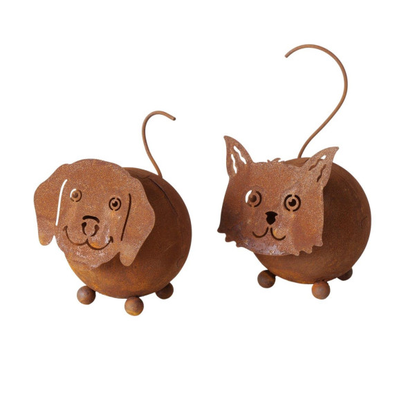 Deco hond of kat metaal roest 8x10x15cm