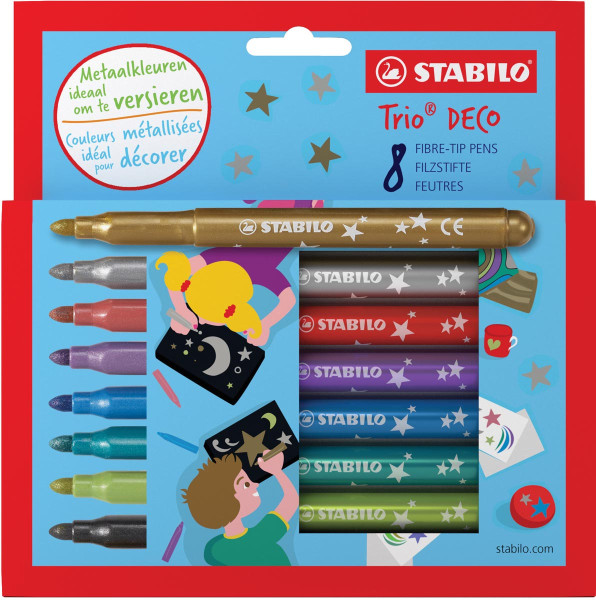 STABILO Trio Deco metal viltstift etui 8