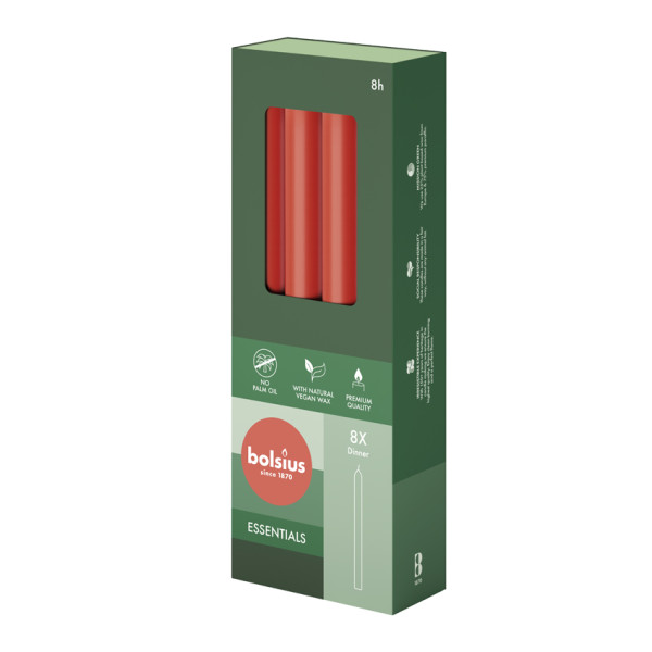 Bolsius Dinerkaarsen 230/20 Red 8 stuks