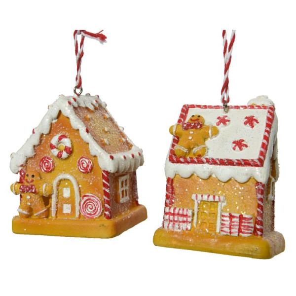 Kersthanger snoephuisje polyresin H7,5cm