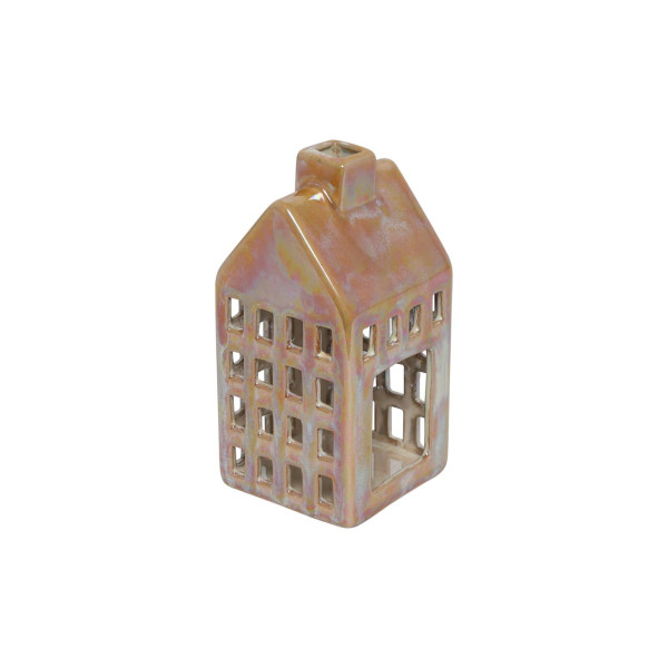 Theelicht huis M geel/oranje 7,8x16cm