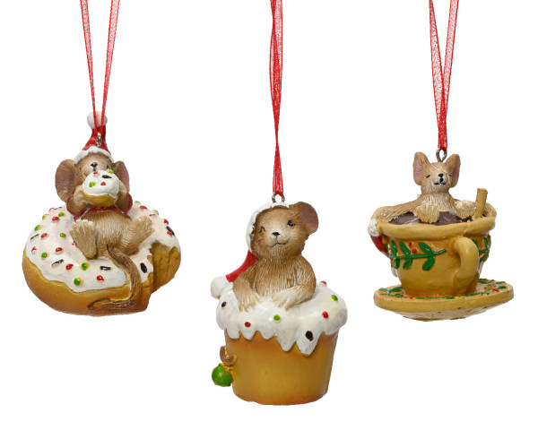 Kersthanger Muis polyresin op donut