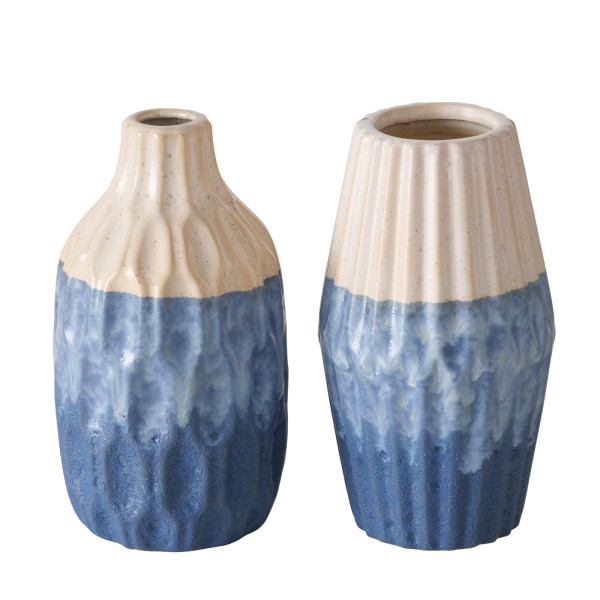 Vaas aardewerk blauw h21cm 2 assorti