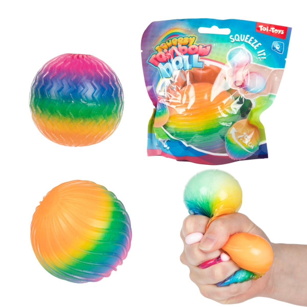 Fun knijpbal Rainbow Ribbing foam 7cm