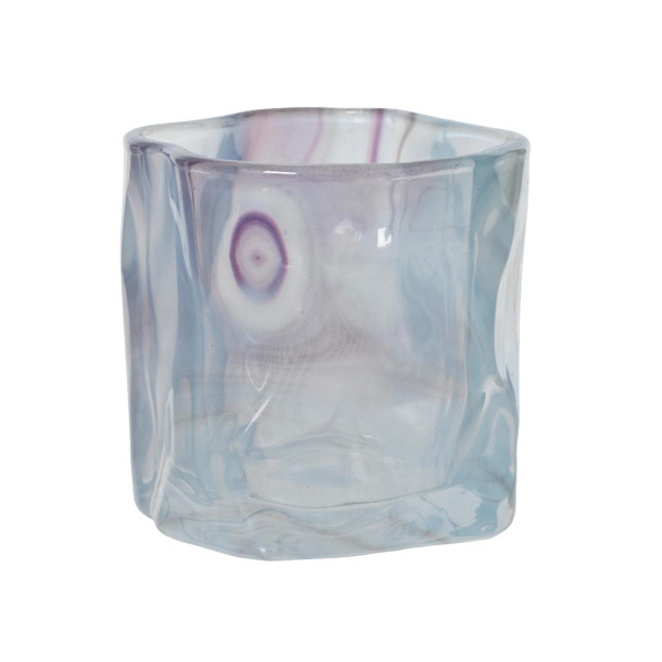 Theelichthouder glas H8cm blauw