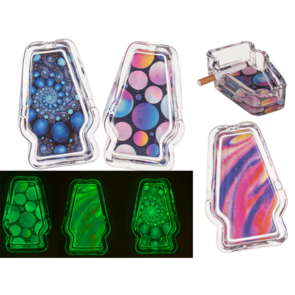Glazen asbak glow in the dark 12x8cm