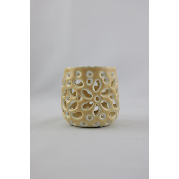 Waxinelichthouder beige 8x8x7cm