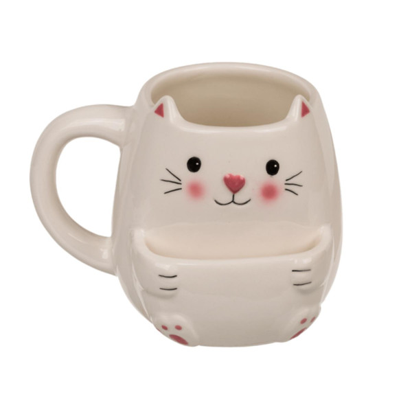 Mok kat met koekvakje 15x9x12cm 450ml
