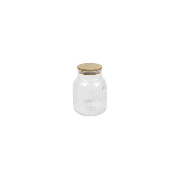 Voorraadpot lines glas/bamboe H16cm