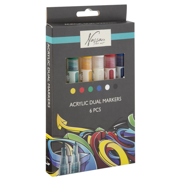 Nassau Dual Acrylmarkers 6 stuks