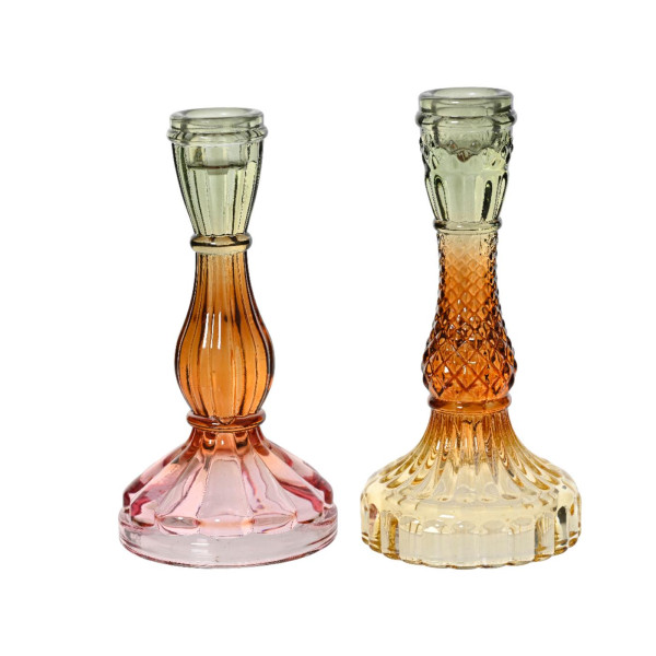 Kandelaar glas H16.5cm multikleur