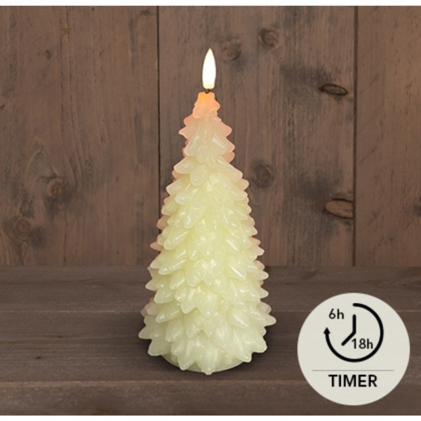 LED Kaars wax kerstboom ivoor 9,5x20cm