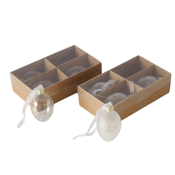Paasei glas set 4-delig met tekst goud