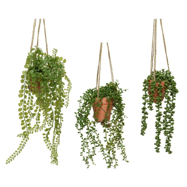 Kunst Hangplant in pot h40cm 3 assorti
