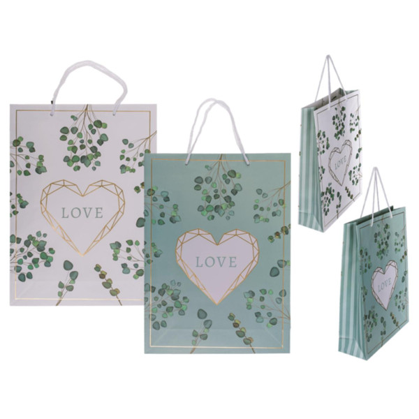 Cadeautasje love 25x8,5x34cm groen/wit