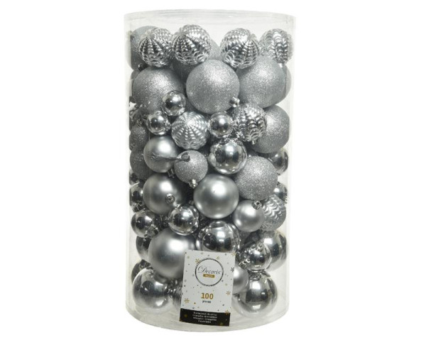 Kerstballen koker a 100 kunststof zilver