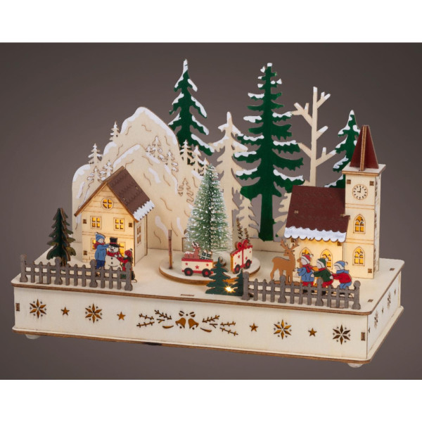 Kerstscene hout LED 14x28x20cm