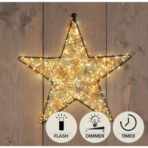 Ster zwart metaal 36cm 300LED flash