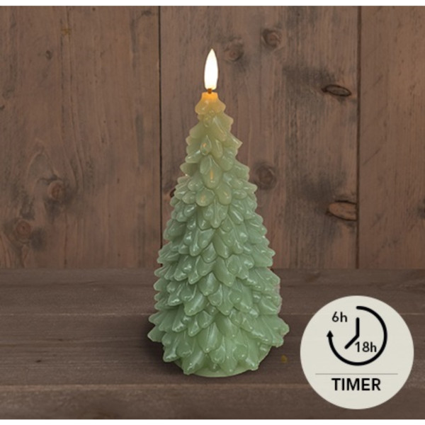 LED Kaars wax kerstboom groen 9,5x20cm
