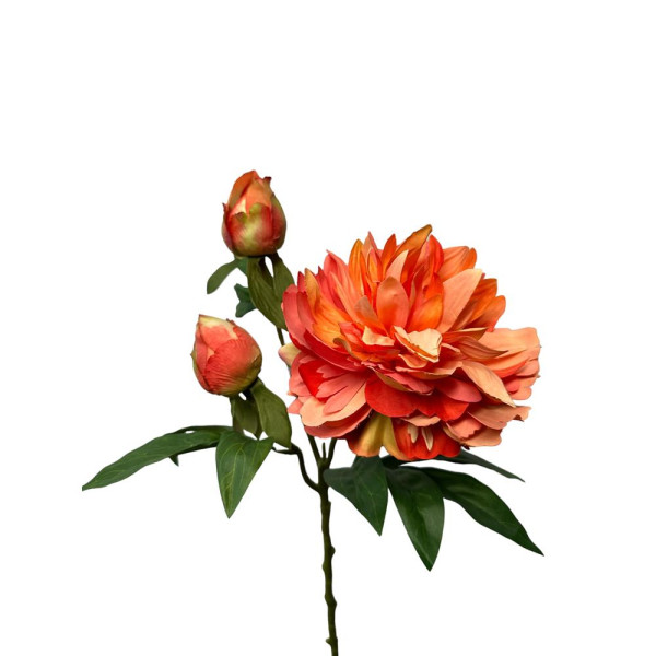 Kunstbloem peony spray 64cm oranje