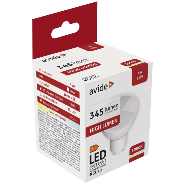 Avide LED Spot GU10 4W 3000K WW 390lm