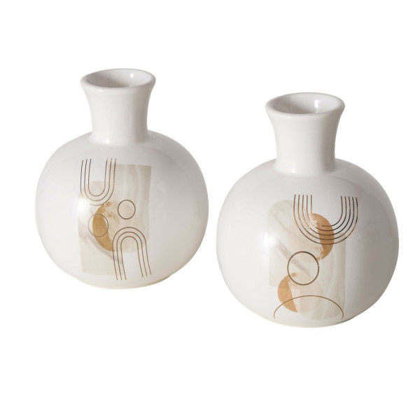 Vaas aardewerk h17cm wit met print