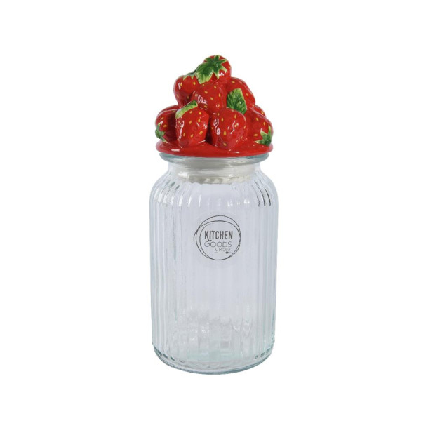 Voorraadpot Aardbei 26,5cm glas/aardewer