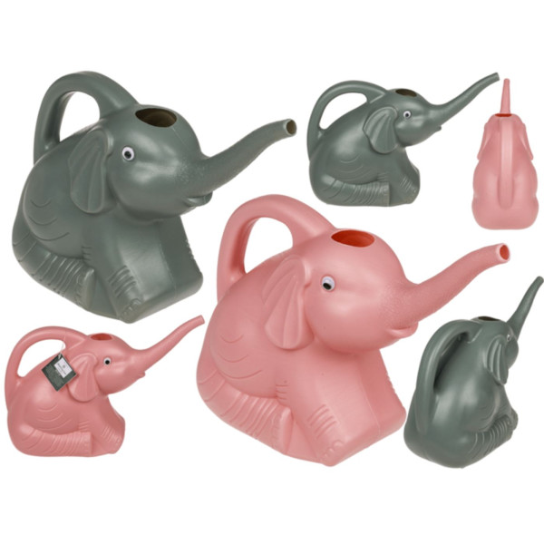 Gieter olifant 2L 29x11x20cm roze/groen