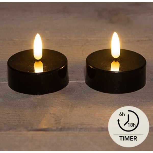 LED Theelichten jumbo zwart set a 2 Ø6cm