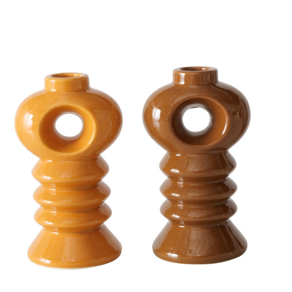 Kandelaar aardewerk h14cm oranje/bruin