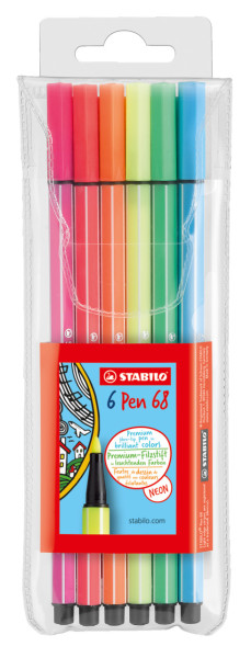 STABILO Pen 68 viltstift etui 6 neon