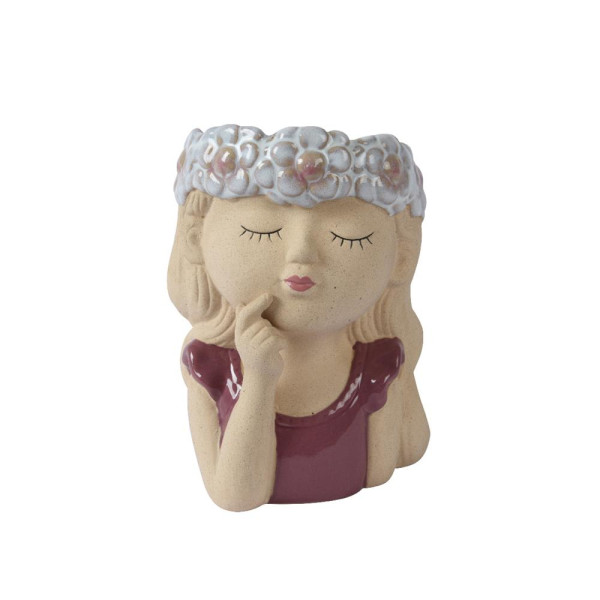 Bloempot Vrouw h15,7cm rood/wit