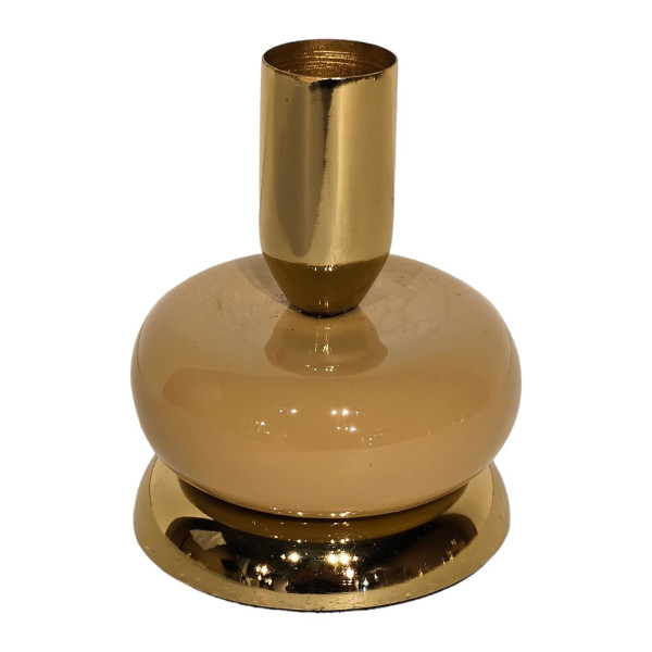 Kandelaar goud/beige emaille 7x7x8,5cm