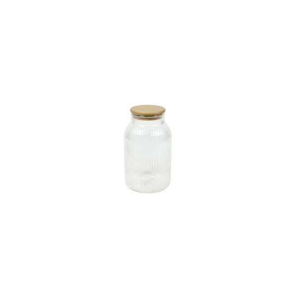 Voorraadpot lines glas/bamboe H20,5cm