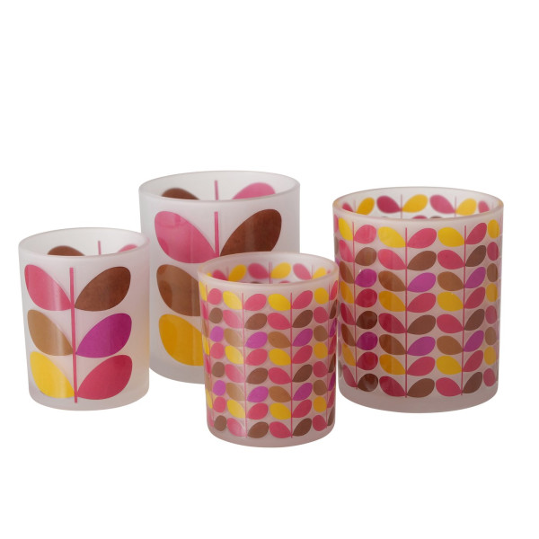 Theelichthouder Retro 2-delig roze glas