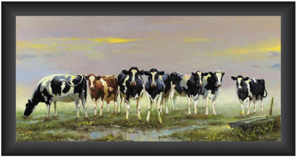 Schilderij koeien 7 op rij 40x80cm