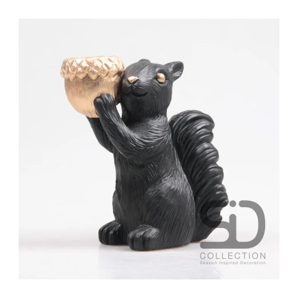 Theelichthouder Eekhoorn 20,5cm zwart