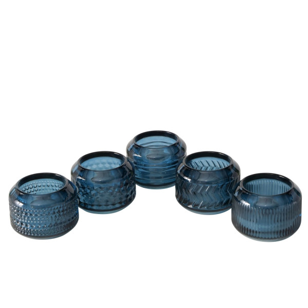 Theelichthouder blauw H6cm 3 assorti