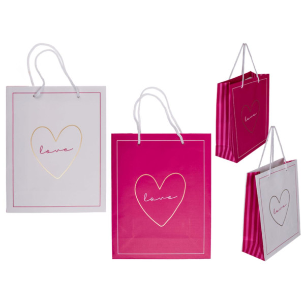 Cadeautasje love 18x8x23cm roze/wit