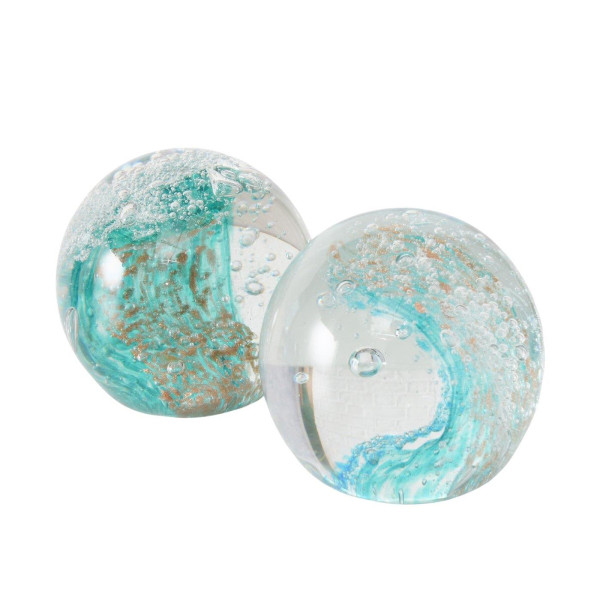 Deco papier gewicht turkoois glas Ø8cm